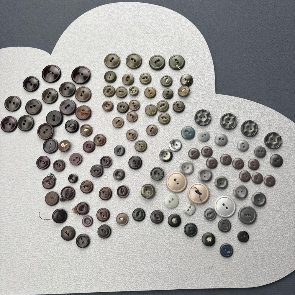 Vintage Two Hole Button Lot Green Brown Grey Mixed Sizes Crafting